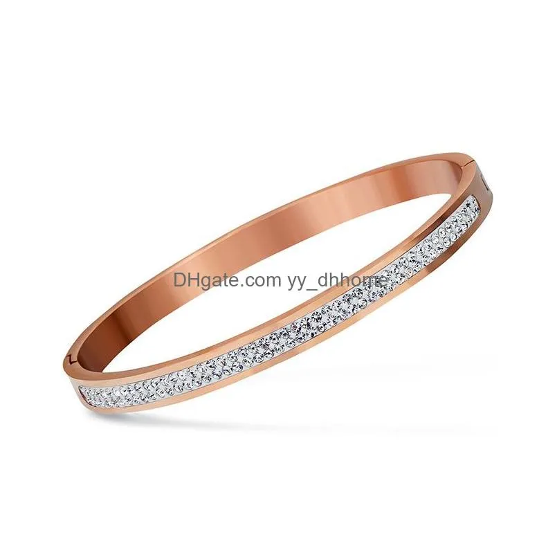 two row crystal rhinestone pave stainless steel bracelets bangles for women