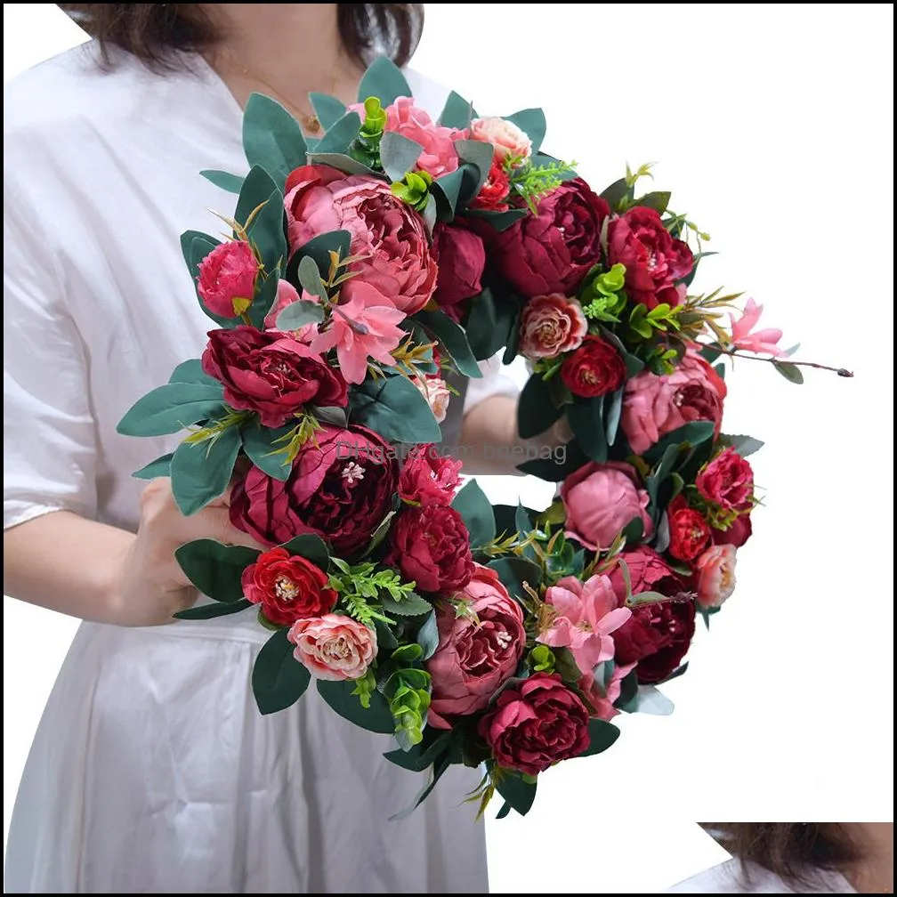 wreaths artificial peony flower wreath for front door farmhouse welcome door wall window wedding birthday party home decor 1260 v2