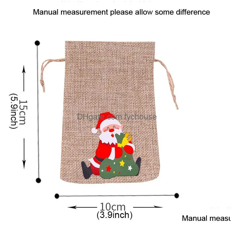 christmas burlap linen drawstring bag gift wraps santa claus snowman penguin elk candy jewelry packaging present storage bags xmas favors decoration