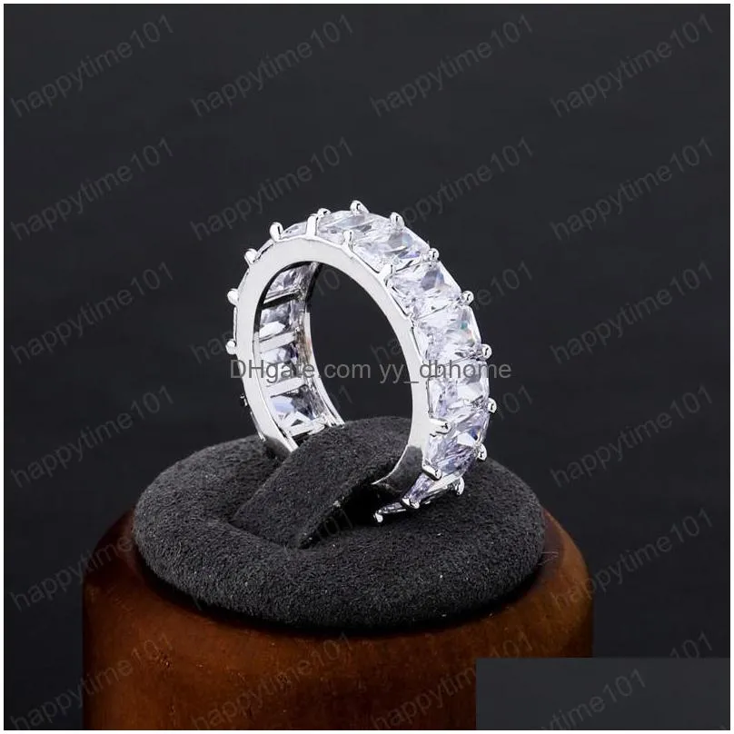 18k gold white gold plated full square cz cubic zirconia iced out rings bling diamond hip hop jewelry gifts for men women