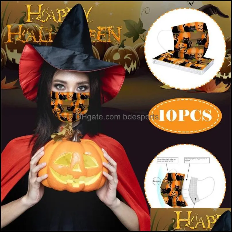 fashion disposable face masks halloween adult kids cartoon pattern daily protection prevention nonwoven mask hh93307 1710 t2