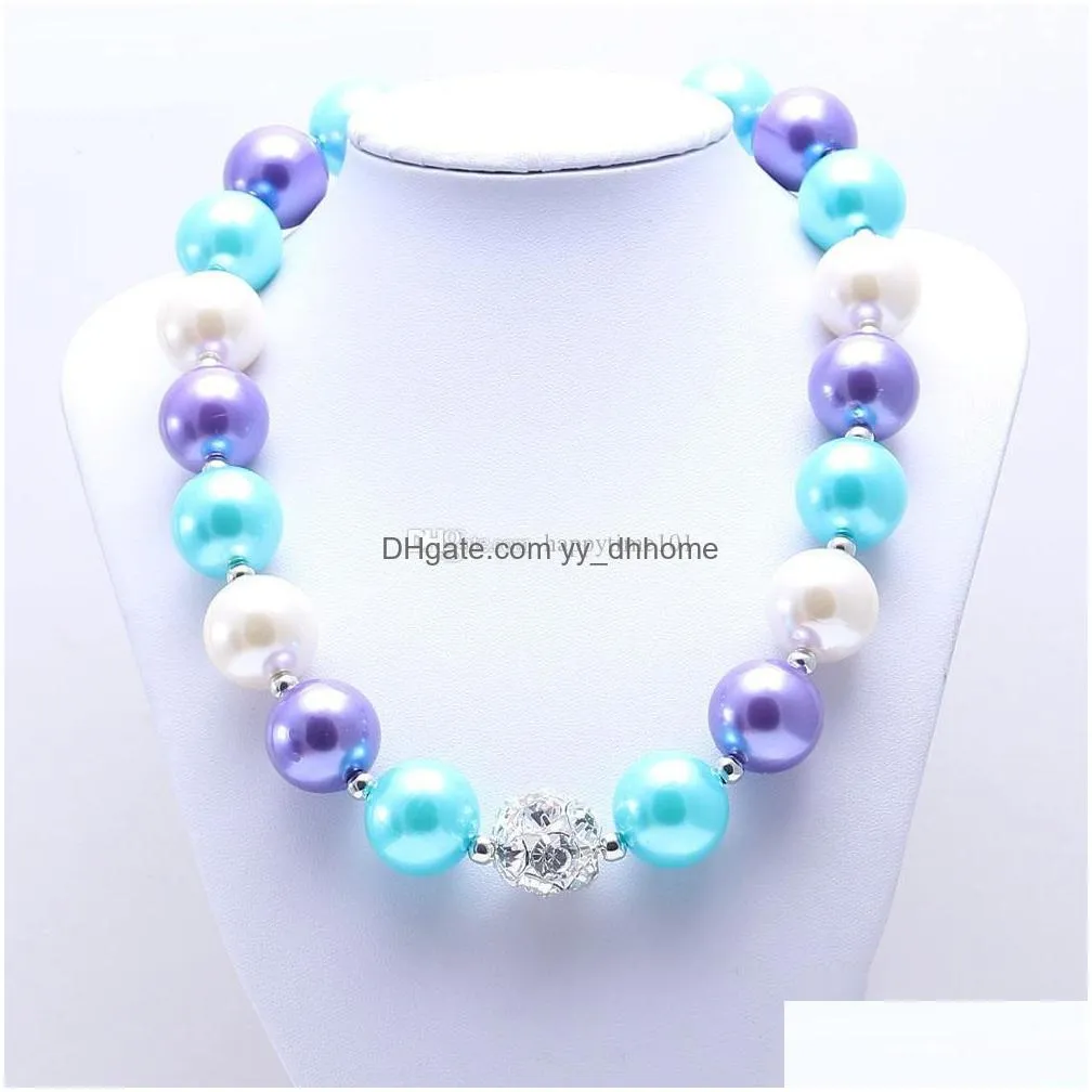  designable rhinestone kid chunky necklace purpleaddblue color bubblegum bead chunky necklace children jewelry for toddler girls