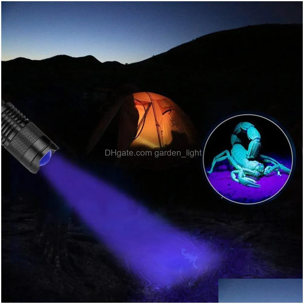 brelong portable bluray 365nm led flashlight mini focus tactics multifunction 3 mode black transform focal length