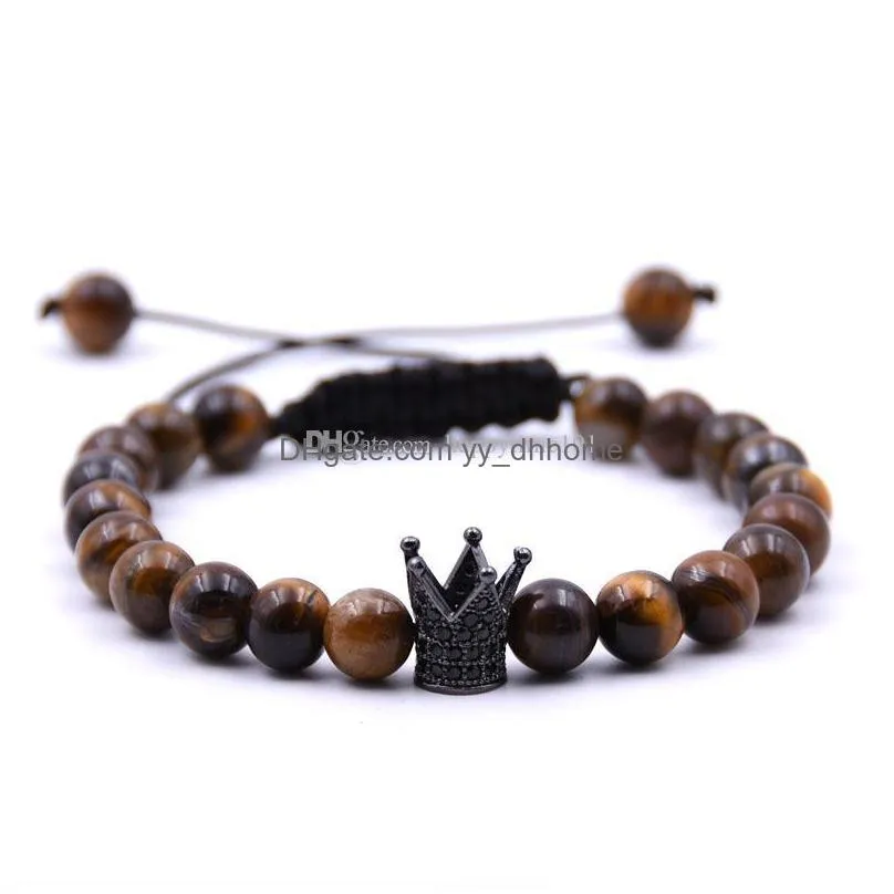 wholesale handmade crown yoga buddha beads natural stone volcanic rock rope wrap bracelets for men women jewelry