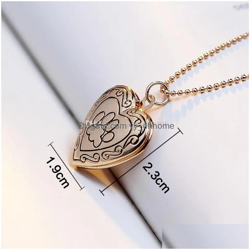 p o frame memory locket pendant necklace silver/gold color romantic love heart cute paw prints jewelry women gift