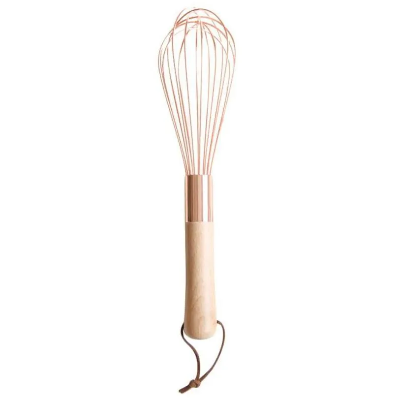 wooden handle stainless steel egg beater rose gold manual whisk kitchen household baking tools factory price expert design quality