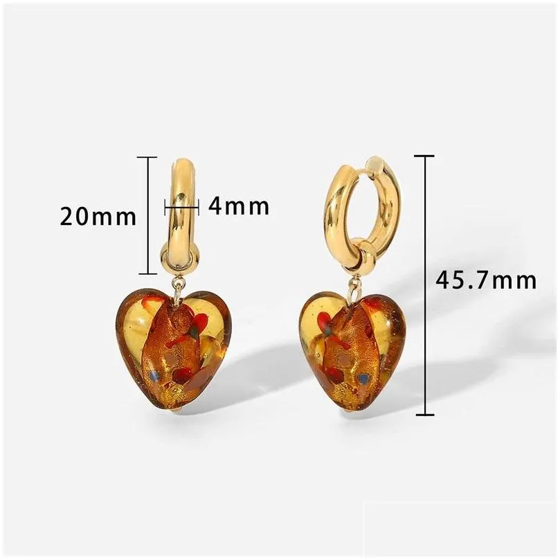 fashion vintage dangle earring women light pink coloured glaze heart ear rings transparent blue earrings girl jewelry gift 220 d3