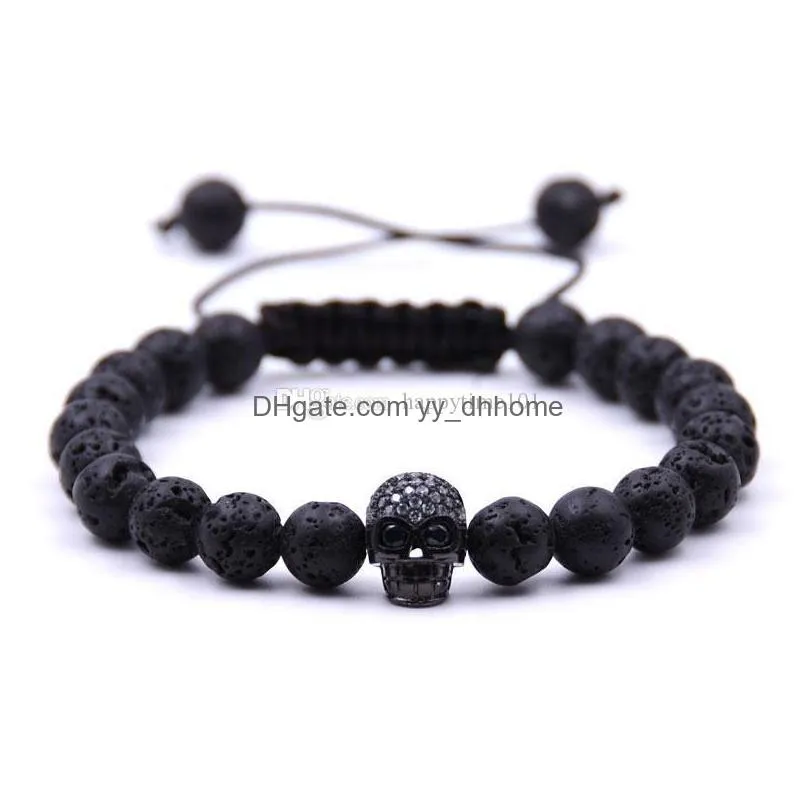  products wholesale christmas gift lava stone beads black skull yoga bracelets men party jewelry gift