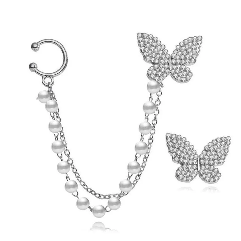 korean elegant cute rhinestone butterfly stud earrings for women girls fashion metal chain jewelry gifts 119 d3