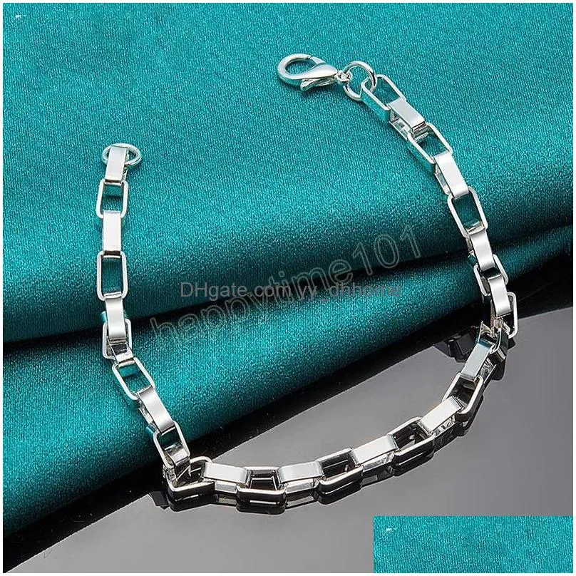 925 sterling silver big long 5mm box chain bracelet for women man wedding engagement party fashion jewelry