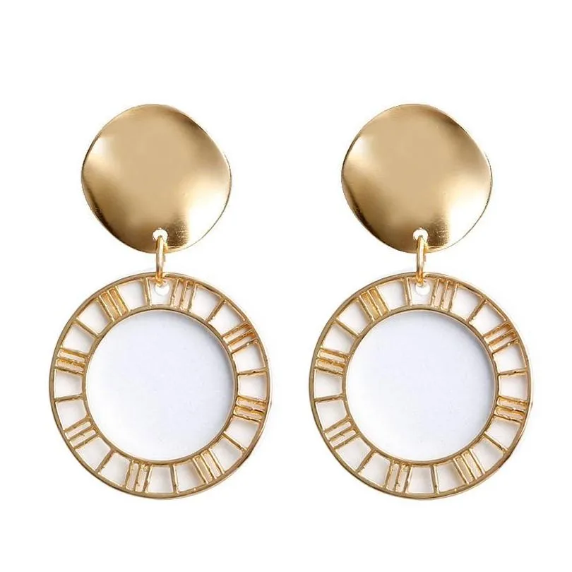 korean statement round earrings for women geometric gold shell fluff dangle drop earrings fashion jewelry 57 d3