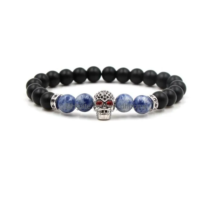 8 options 10mm zircon skull black lava stone beads essential oil diffuser bracelet balance yoga pulseira feminina buddha jewelry