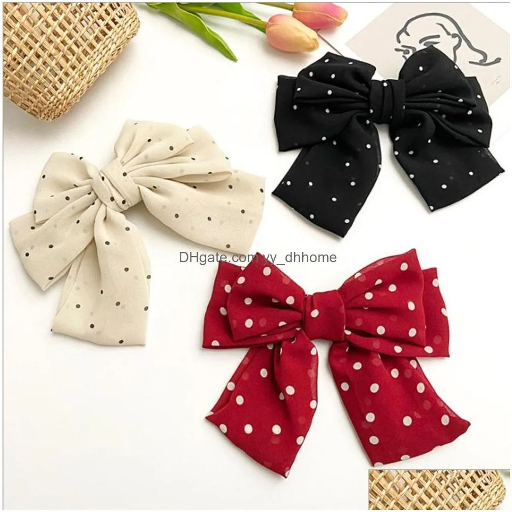 fashion red wave point big bow cloth hair ties hair scrunchie hairpin woman elegant hair accessories party headdress