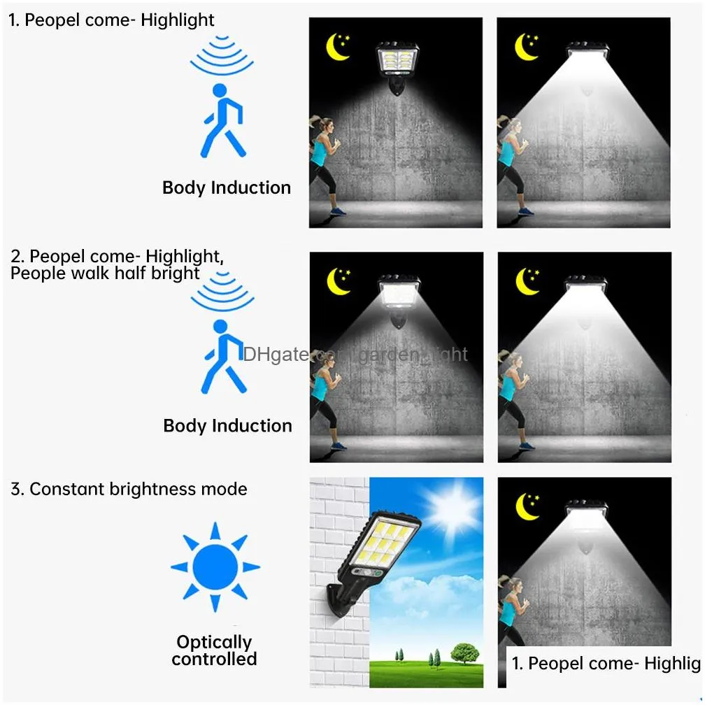 led solar garden lights outdoor street lamp remote control 3 mode motion sensor waterproof sunlight patio decoration wall lamp