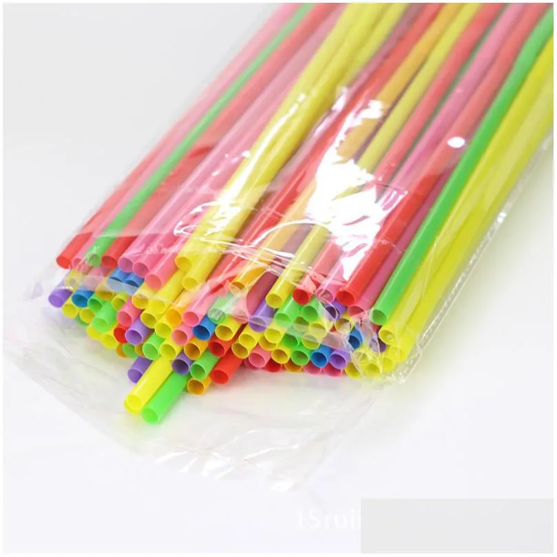 100pcs 26cm drinking straws colorful disposable plastic curved drinking fluorescent straw wedding birthday party decor bar drink accessories 20220829