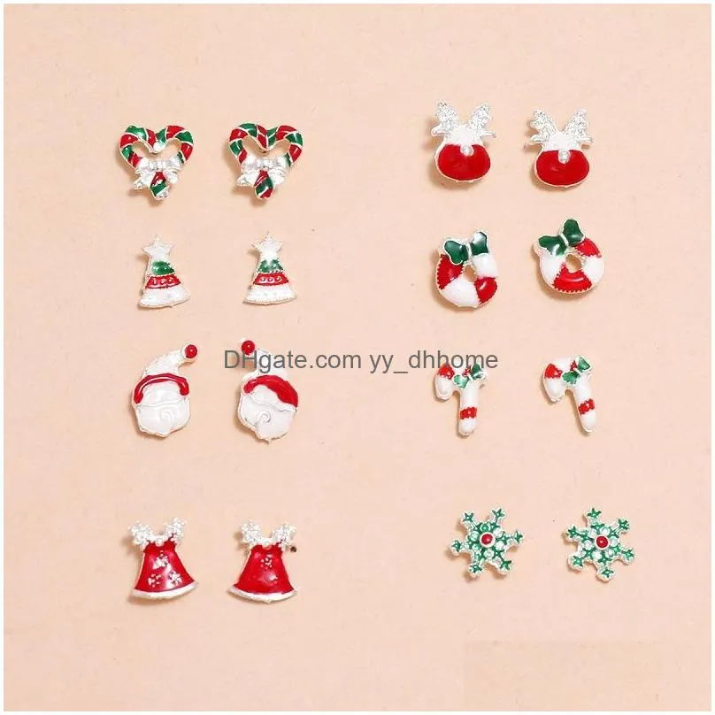 christmas stud earrings set 8pairs/set deer christmas tree snowman santa claus snowflake studs fashion earring jewelry for women