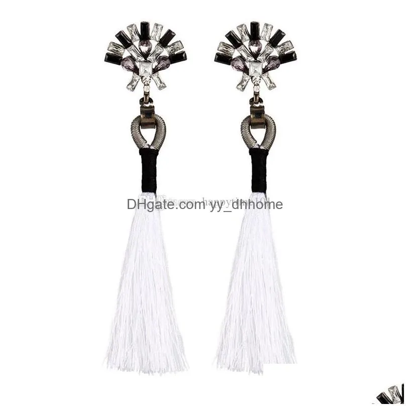  women wedding long earrings boho jewelry girls rero cotton fringe tassel dangle drop earring with crystal