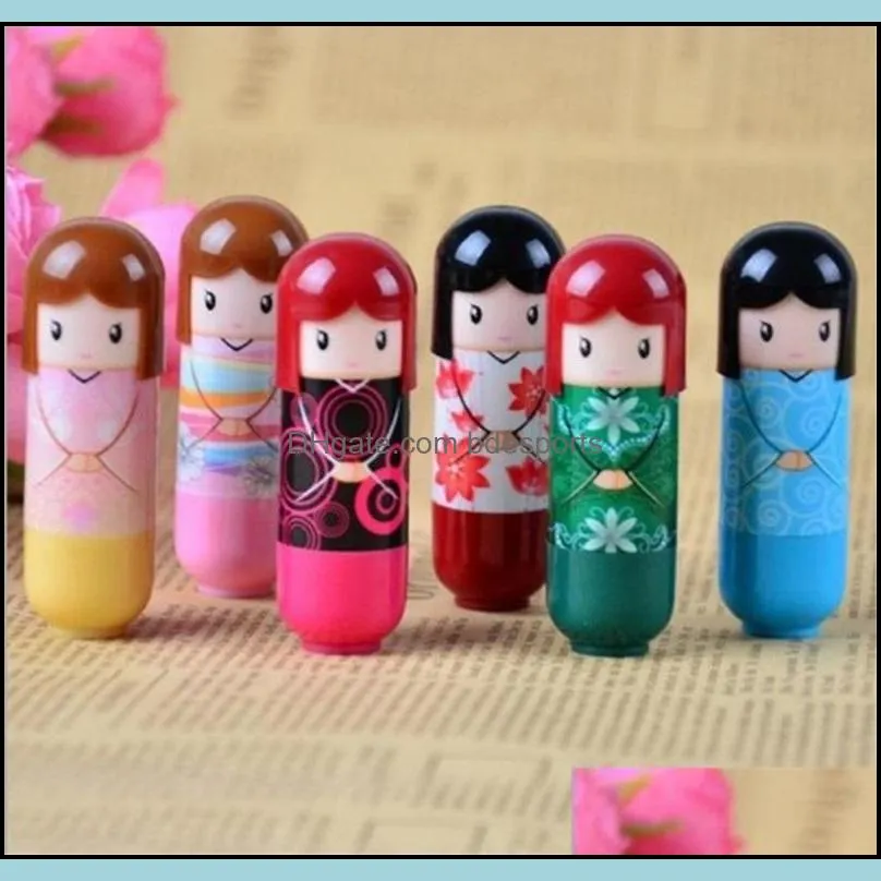 cartoon japanese doll moisturizing kimono doll lip balm cute lovely pattern gift for girl lady colorful girl lip balm kawaii present 70