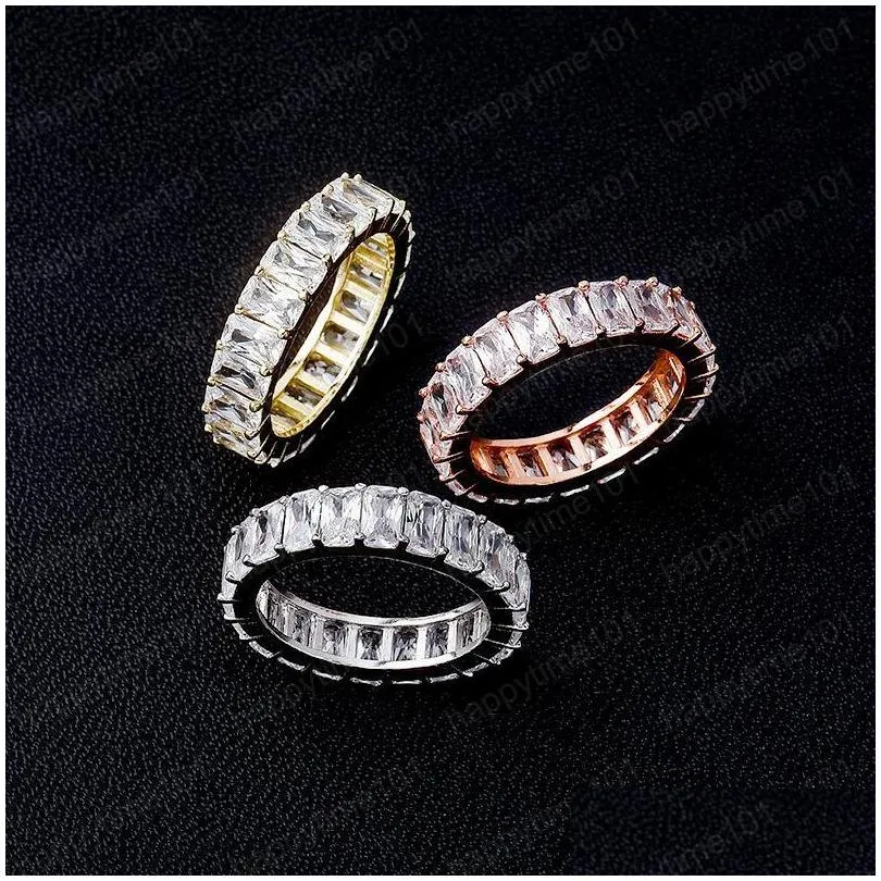 white gold plated full square cz cubic zirconia iced out rings bling diamond hip hop jewelry gifts for men women