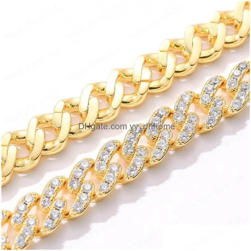 fashion gold plated bling ice out cz 9mm 7/8inch bling cuban chain bracelet for men women bracelet nice gift