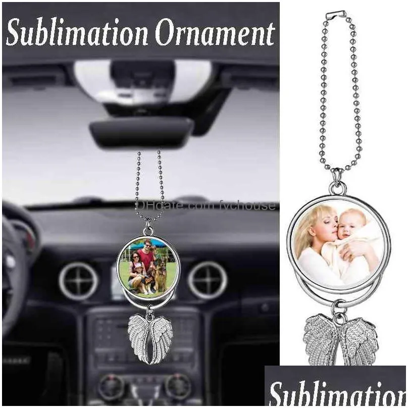 heat sublimation car ornament decorations party favor angel wings shape blank transfer printing pendant keychain keyring auto interior decoration