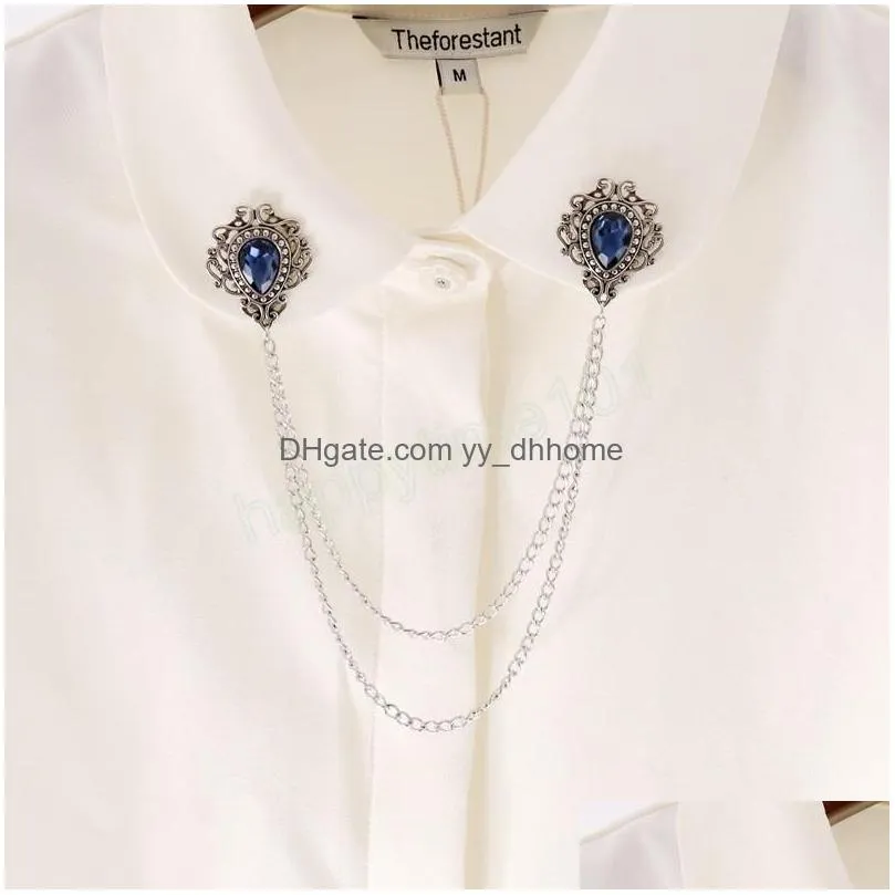 korean fashion crystal rhinestones brooch tassel chain lapel pin suit shirt collar wedding party brooches jewelry gifts
