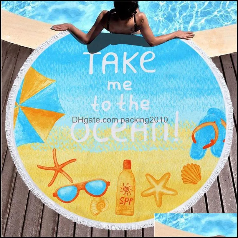 circular printing beach towels take me to the ocean summer holidays enjoy every moment bath towel fringed lace feeling soft 25dm j1