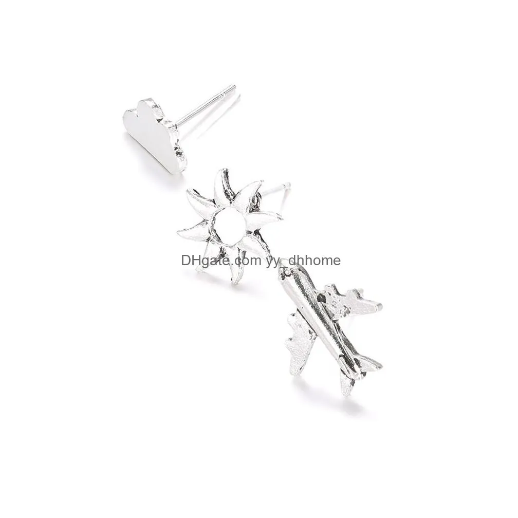 3 pcs/set womens simple silver airplane cloud sun stud earrings set cute jewelry accessories christmas gifts