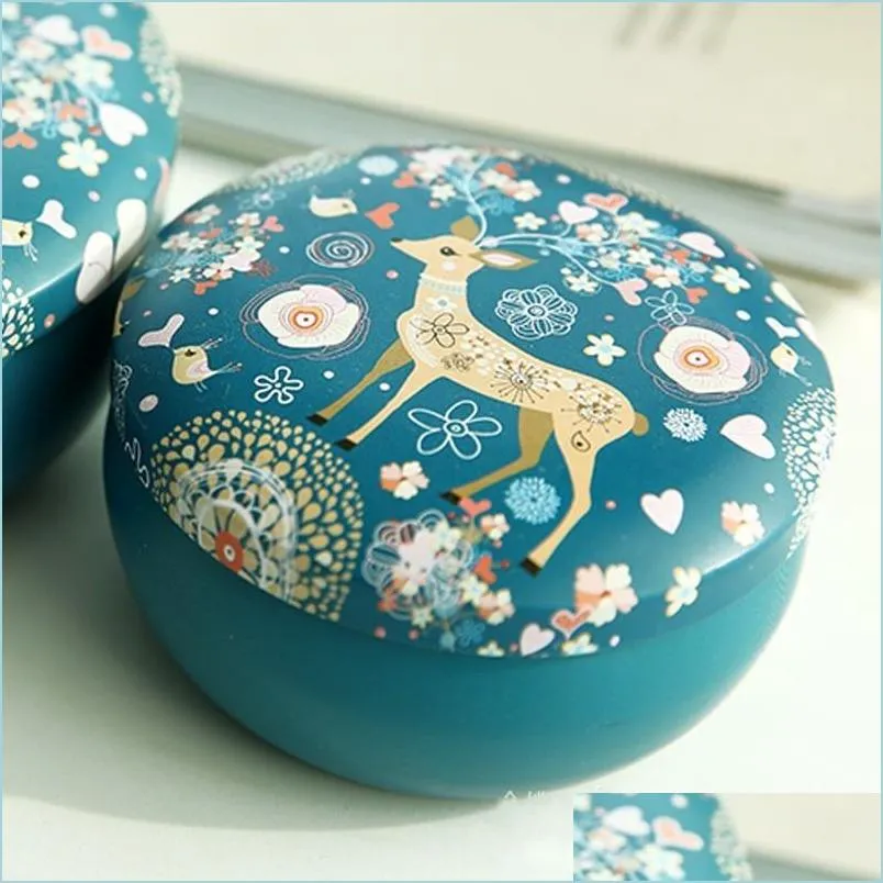 circular makou iron candle jar deer pattern personal family retro tea gift candy box