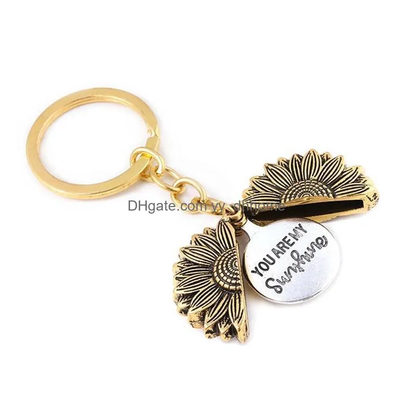 sunflower keychain custom you are my sunshine letter key chain open locket sun flower pendant keyring
