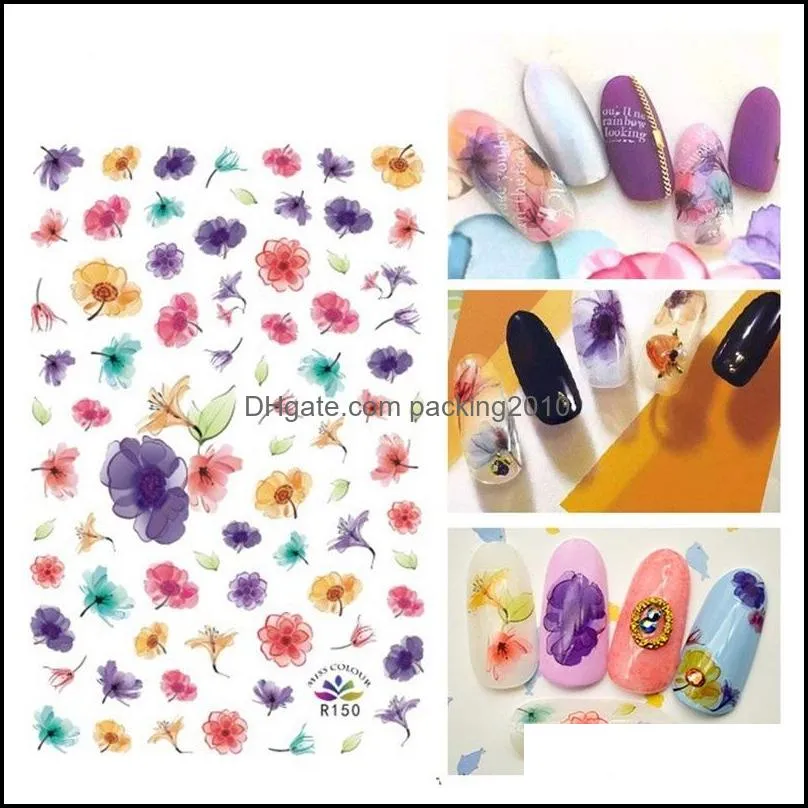 watercolor nail sticker multi color painting translucent halo dyeing flower pattern nails decal reusable manicure stickers 0 95ms