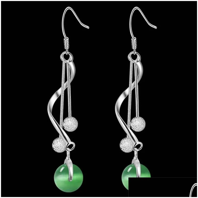 unique 925 silver beautiful long dangle earrings lady green gems holiday party gift jewelry 3527 q2
