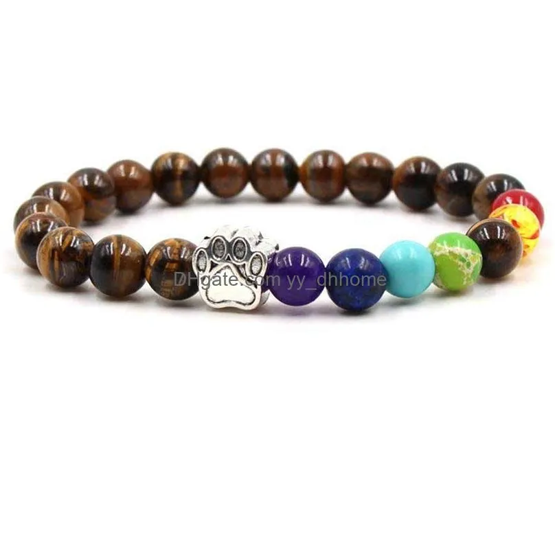 7 chakra natural stone beads bracelet for women men cat dog claw charm tiger eye turquoise healing balance yoga beaded bangle diy