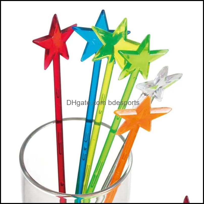 kitchen bar barware tools 20cm star color transparent plastic disposable cocktail picks stick stirring swizzle stick 500pc/lot 20220827