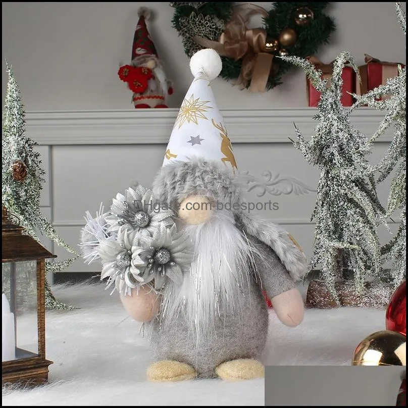 merry christmas faceless gnomes doll party gold silve flower elf cap plush stuffed toy festival accessories home desktop garden year decorations 14gl1