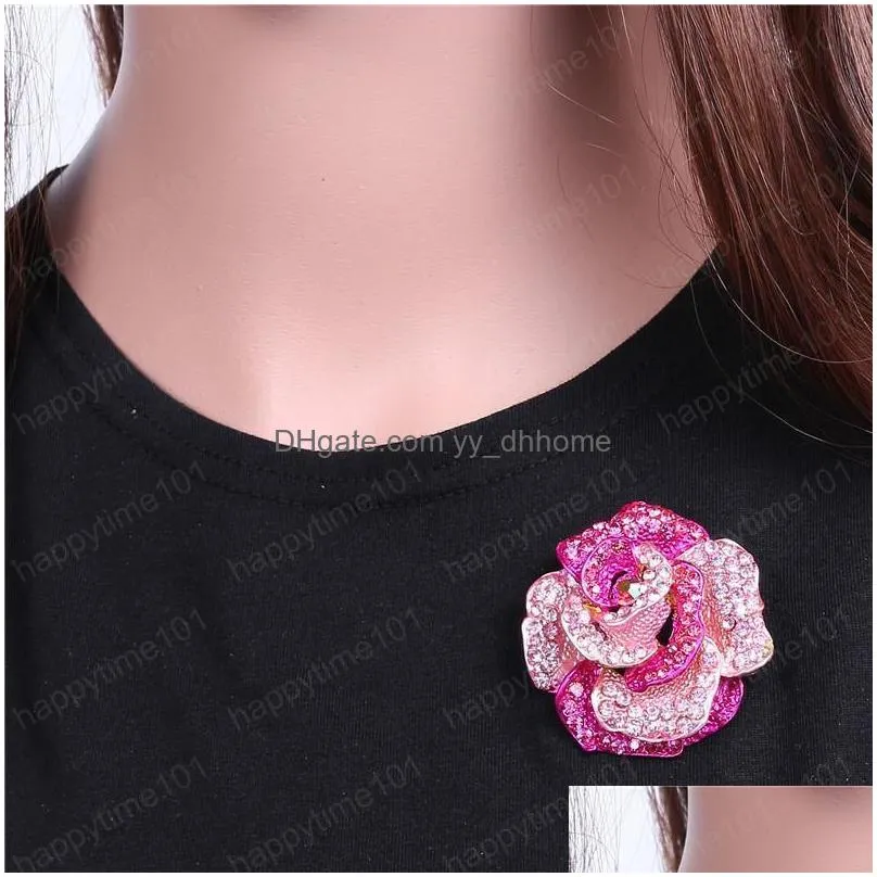 fashion exquisite red rose rhinestone brooch elegant flower series corsage jewelry accessories 3 colors for choose