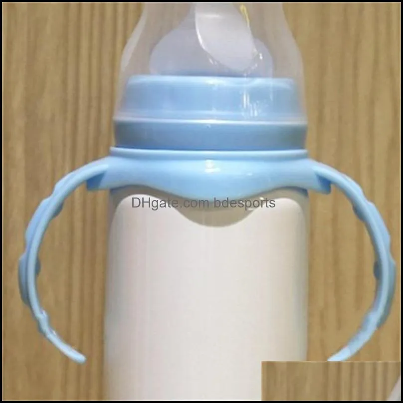  est 8oz blank sublimation baby feeding sippy bottle pink blue double wall vacuum nipple handle unbreakable sublimation bottle 355