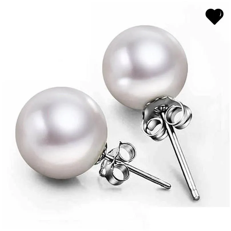  jewelry 6mm/8mm/10mm pearl earrings stud 925 sterling silver earrings for wedding party beige color 61 n2