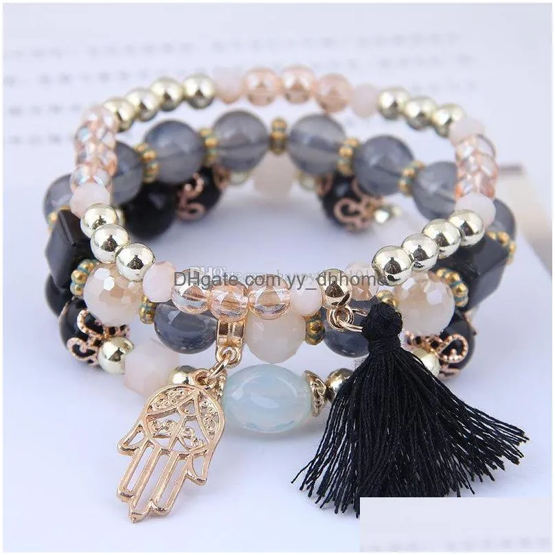 bohemian beaded palm tassel bracelets pendant for women girls gift multilayer stretch stackable bracelet set multicolor jewelry