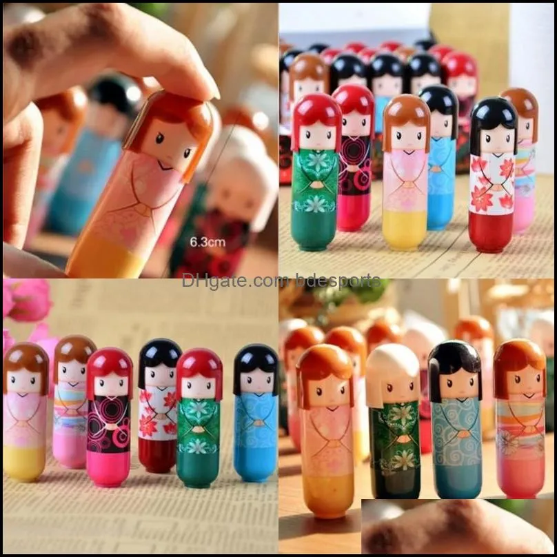 cartoon japanese doll moisturizing kimono doll lip balm cute lovely pattern gift for girl lady colorful girl lip balm kawaii present 70