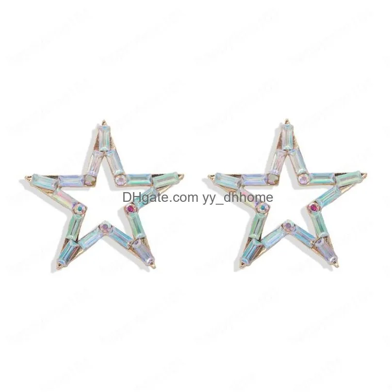 rainbow rhinestone star charms big stud earring for women fashion jewelry collection earrings accessories