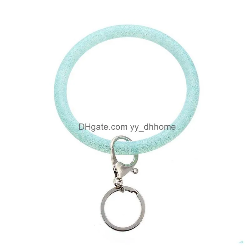 6 colors bangle keyring silicone wristlet keychain bracelet key ring round key holder sports girls gift fashion jewelry wholesale