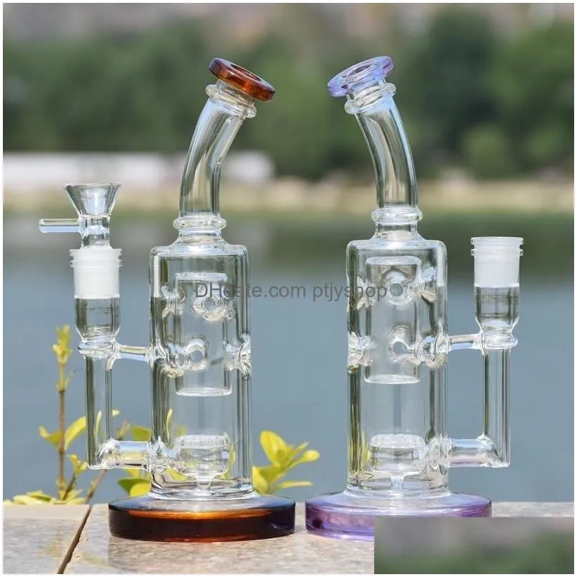 7.9 inch violet straight oil burner hookah water glass pipe colorful smoking glass beaker percolator bong fristted disc shisha tobacco dab rig pipes 14mm female