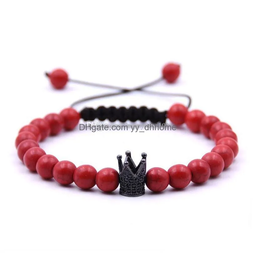 wholesale handmade crown yoga buddha beads natural stone volcanic rock rope wrap bracelets for men women jewelry