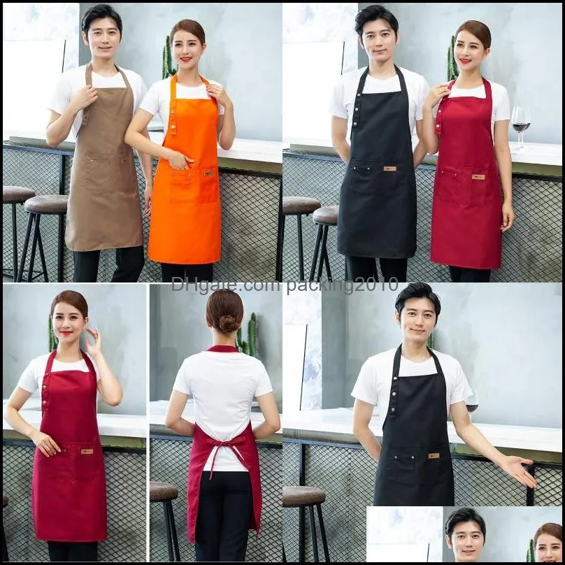 waterproof halter pinafore big pocket multi color restaurant working clothes metal snap fashion apron men women high quality 13ss p2