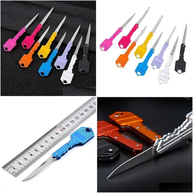 mini key shape folding knife keychain portable outdoor sabre pocket fruit knife multifunctional camping tool gear