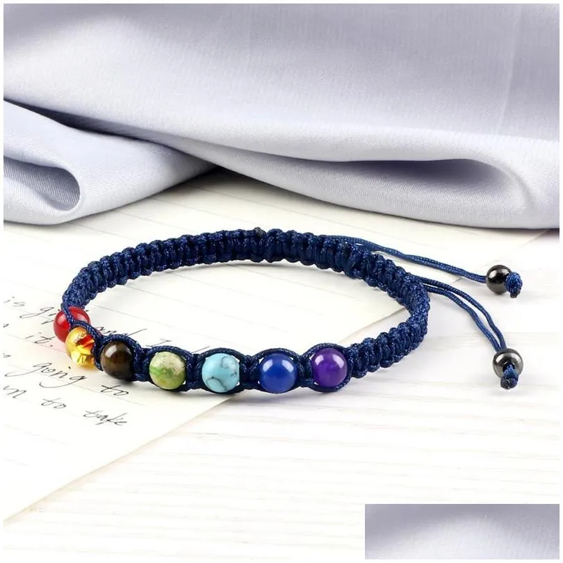 beaded strands natural stone bracelets 7 chakra healing braided adjustbale bracelet yoga banlance bangles fashion jewelry gift for