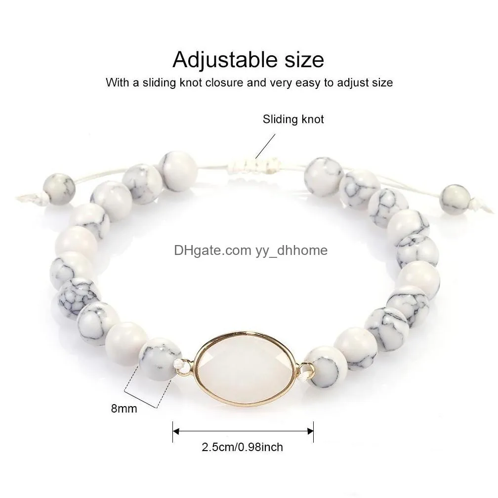  8mm natural stone charm bracelet fashion 5 colour braid adjust size bracelet handmade jewelry gift for women men wholesal