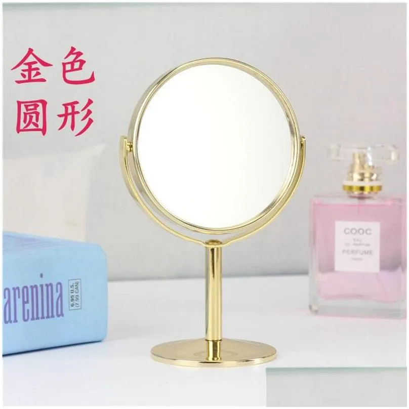 plated gold rose 3 inch round small desktop cosmetic mirror beauty jewelry double sided metal 828 d3
