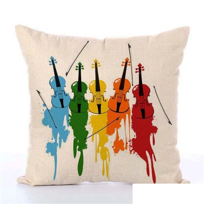 sofa cushion cover comfortable pillow case flax digital printing musical note square home utility black resistance to dirt 4 5yp c1